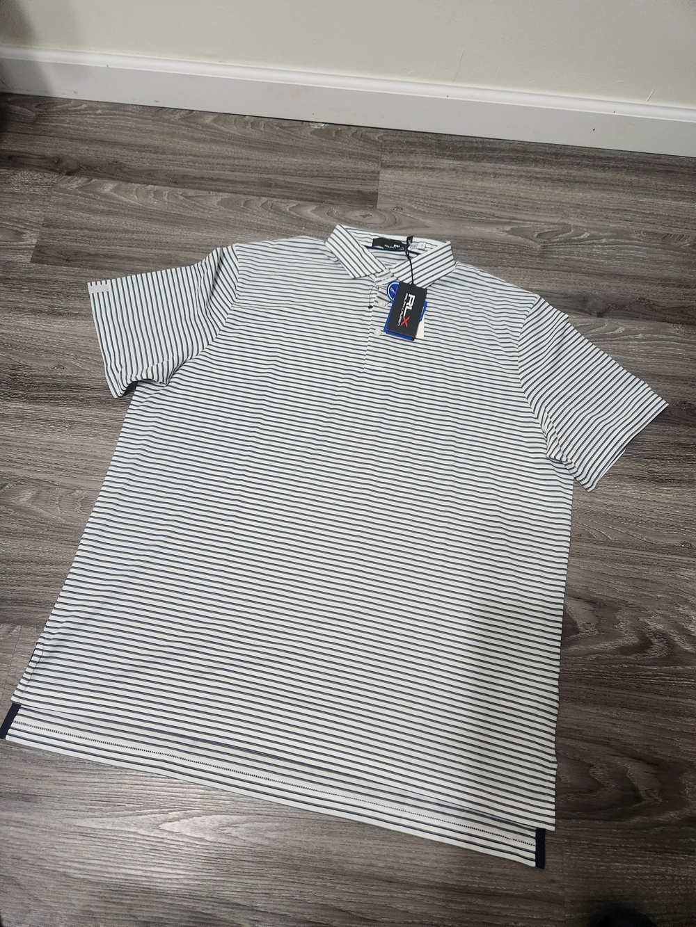Ralph Lauren White and Navy Thin-Stripe Polo Shirt